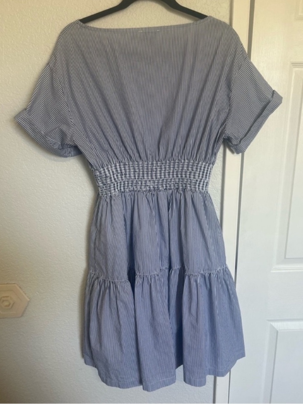 Vineyard Vines Blue White Stripe Smocked Waist Fit & Flare Mini Dress - Picture 9 of 12